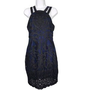 Foxiedox Lace Sleeveless Cocktail Elegant Party Dress Navy Black Size Small